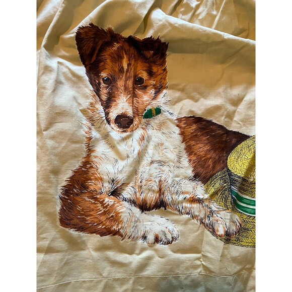 Vintage Half Apron Border Collie Puppy Dog with Sun Hat Tan Ties in Back - Picture 4 of 9